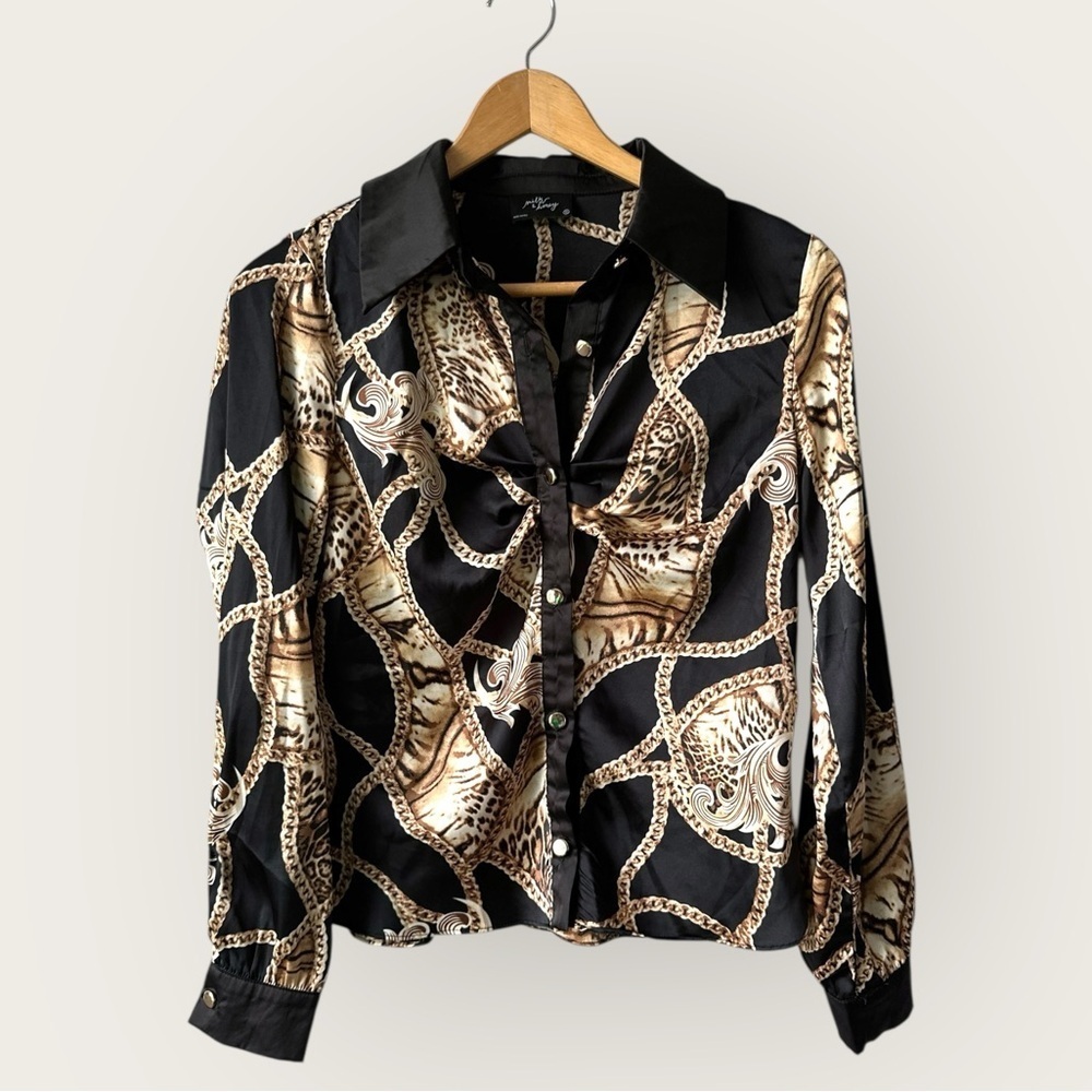 Milk & Honey Button Up Chain Animal Print Blouse